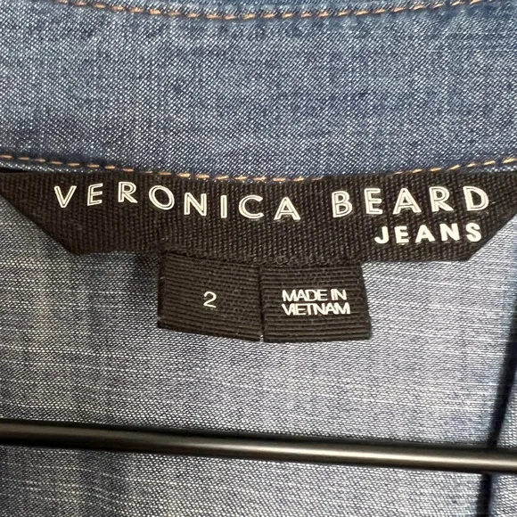 Veronica Beard Allie Chambray Shirt Dress 2 Ruched Denim Button Front $398 - Picture 3 of 6